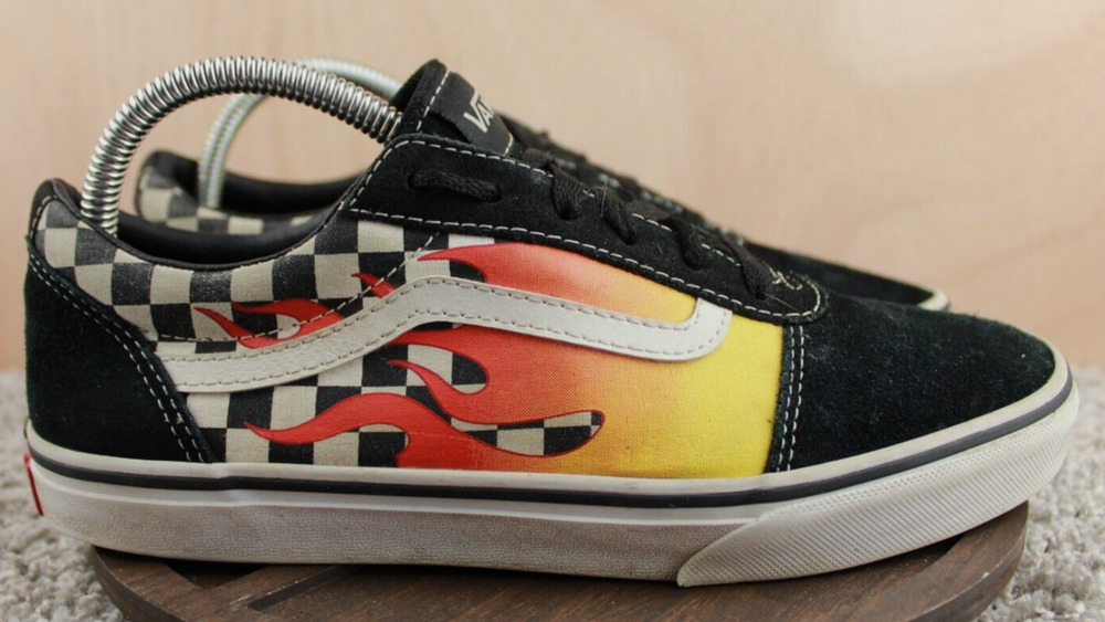 Vans Old Skool Flame Checkered Shoes Youth 7 Black Suede Skate